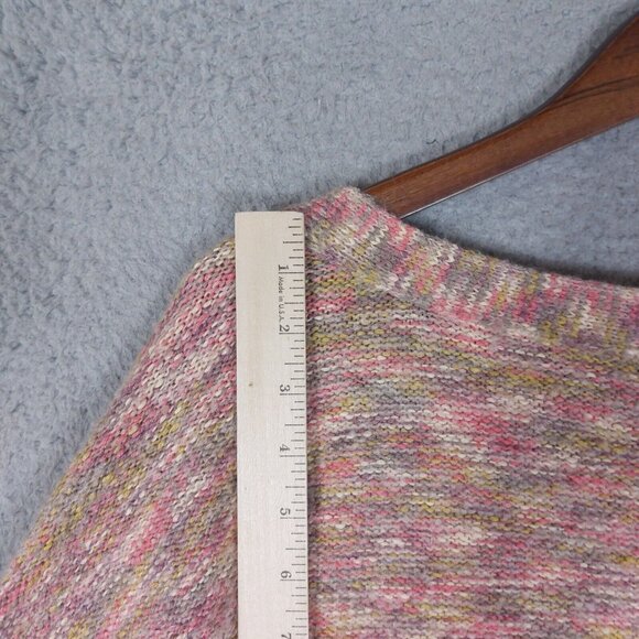 Pilcro Sweater Women's Medium Pink Speckle Knit Deep V-Neck Side Slits Oversized - Picture 2 of 12